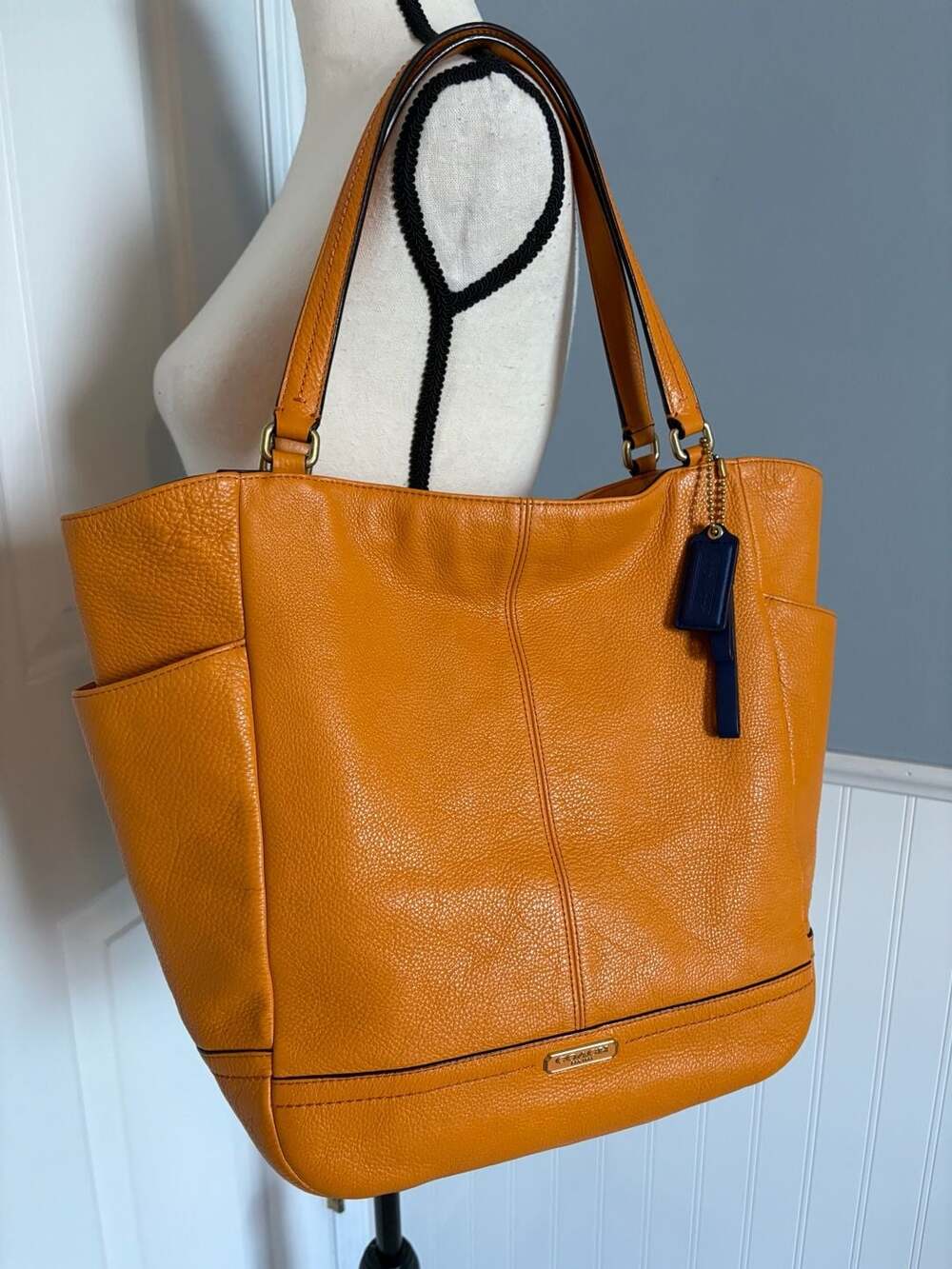 Coach Orange Pebbled Leather Park North South Tote Shoulder Bag